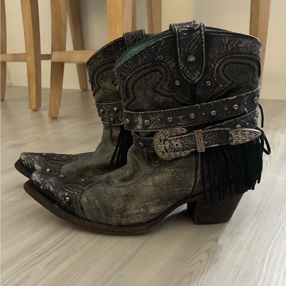 Corral Size 8.5M Vintage Fringe Harness Buckle Shortie Snip Toe Cowboy Boots - Picture 3 of 16